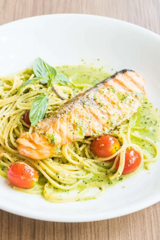 Pasta with Pesto and Salmon